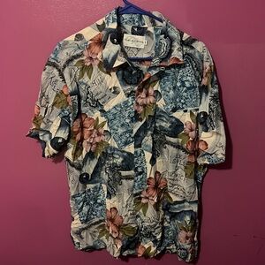 Vintage Tori Richard Shirt Button up Mens Size Medium Blue made Hawaii